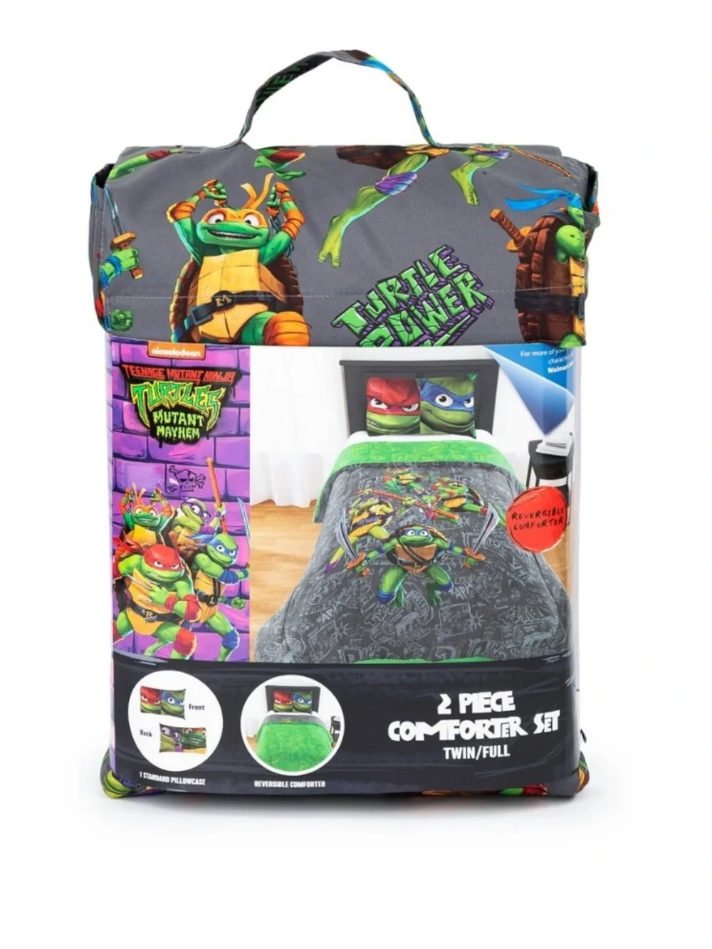 Teenage Mutant Ninja Turtles Kids 2 Piece Grey Reversible Set, Twin/Full